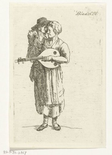 Standing musician with hand puppet and lute