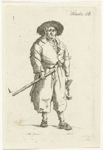 Standing man with rattle and stick