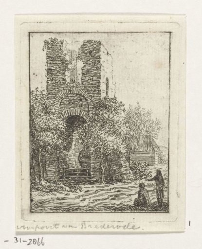 Two figures by a ruin