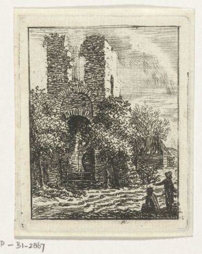 Two figures by a ruin