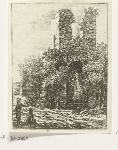 Two figures by a ruin
