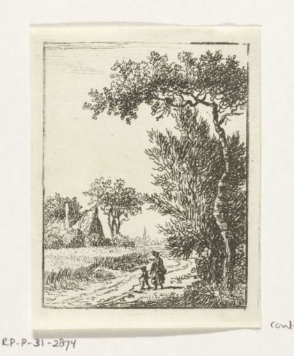 Woman with child on a country road