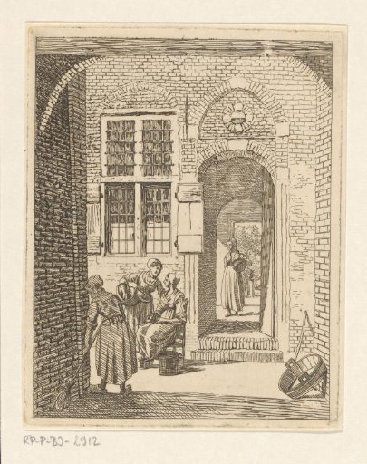 Courtyard with working and talking women