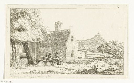 Two men at a table in front of the inn Het Molentje on the Amstel