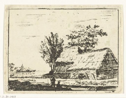 Landscape with a farm and two anglers by a ditch