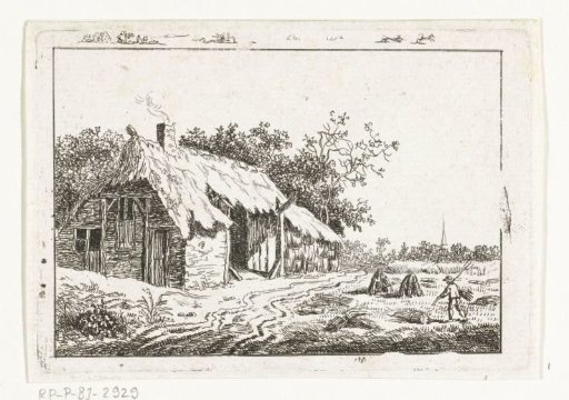 Hay-making farmer in front of a farm near Ubbergen