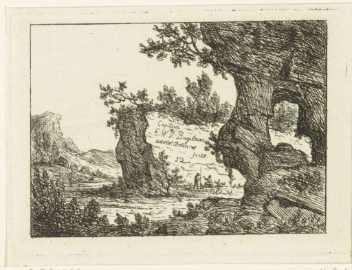 Rocky landscape with two walkers