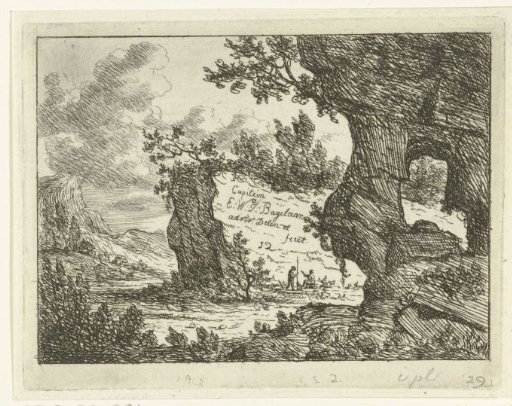 Rocky landscape with two walkers
