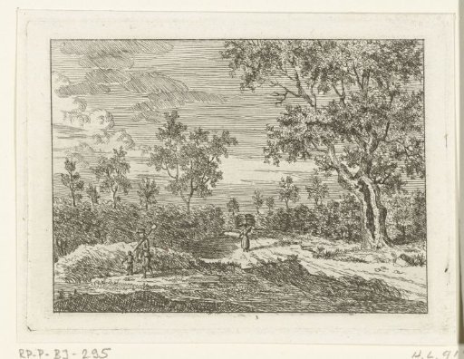 Landscape with a woman carrying a bundle of twigs on her head