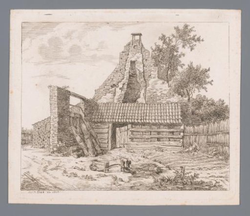 Reed cutter before the ruin of Huis Snaatburg at Maarssen