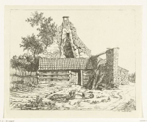 Reed cutter in front of the ruin of the house Snaatburg at Maarssen
