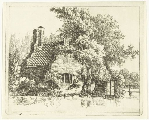 Smoking man on a bench in front of the ruin of the house Snaatburg at Maarssen