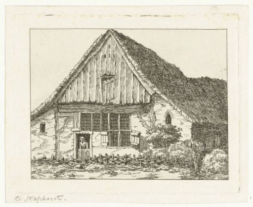 A woman looking out of the door of a farmhouse