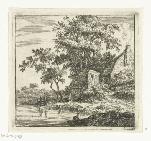 Angler by a shed by the water