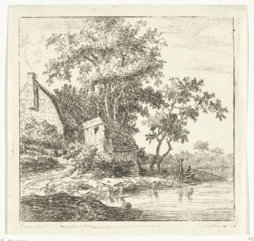 Angler by a shed by the water