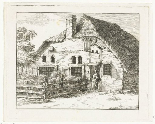 Woman with a basket in front of a house in Staphorst