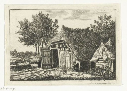 Man smoking a pipe sitting in front of a shed outside Hattem