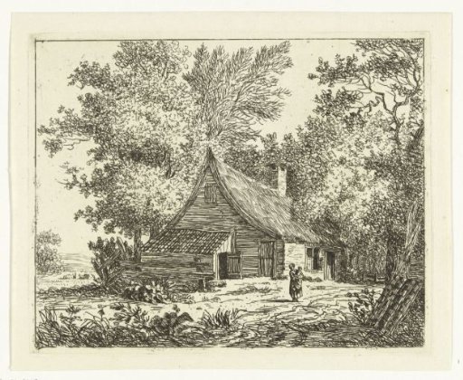 Woman with a child standing in front of a farmhouse on the Amstelveense Weg