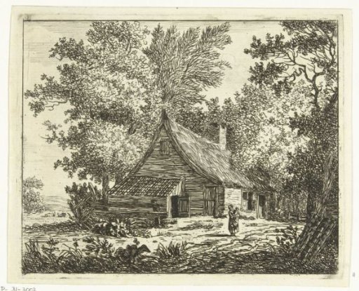 Woman with a child standing in front of a farmhouse on the Amstelveense Weg