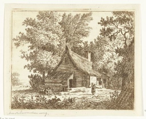 Woman with a child standing in front of a farmhouse on the Amstelveense Weg