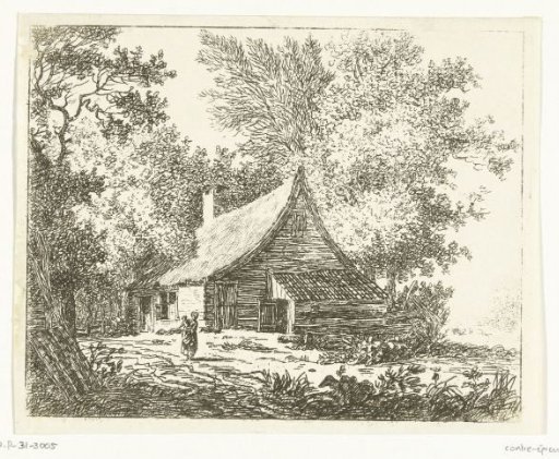 Woman with a child standing in front of a farmhouse on the Amstelveense Weg