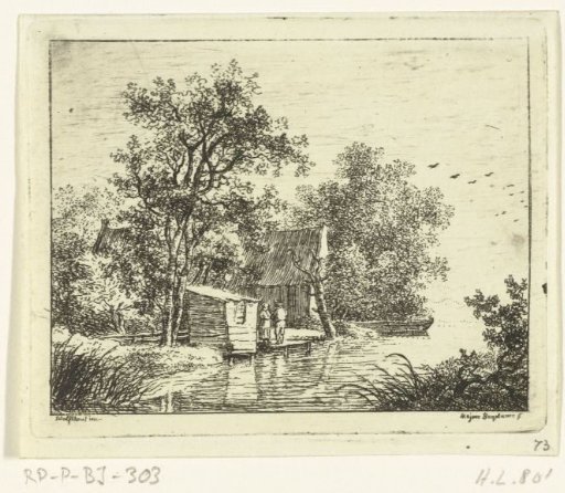 Two men by a boathouse