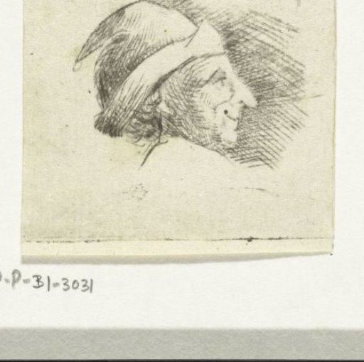 Head of a man with a cap, to the right