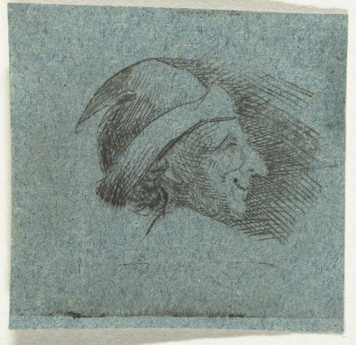 Head of a man with a cap, facing right