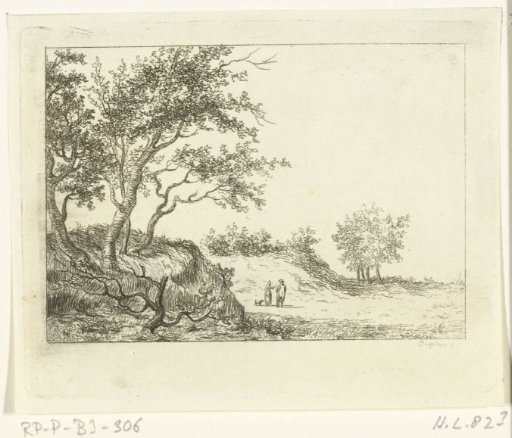 Dune landscape with a man, woman and dog