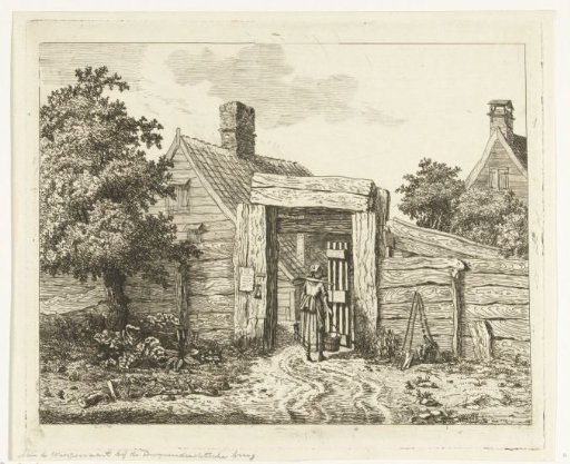 Milkmaid at the gate of a farmhouse