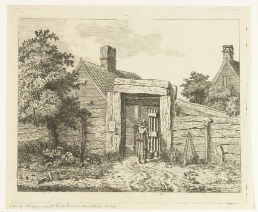 Milkmaid at the gate of a farmhouse