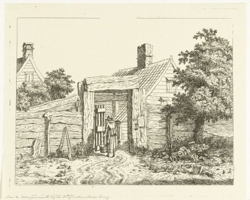 Milkmaid at the gate of a farmhouse