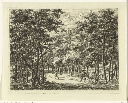 Shepherd with cow in the forest