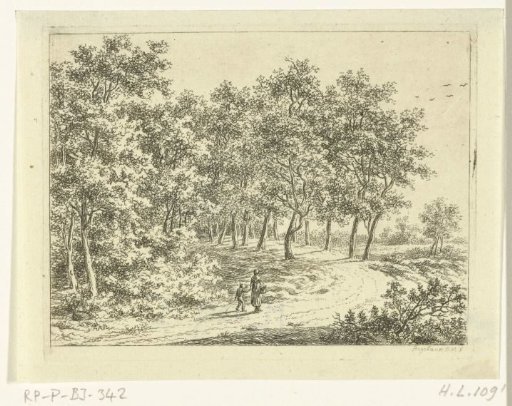 Landscape with woman and boy on a road
