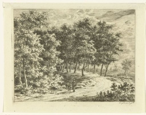 Landscape with woman and boy on a road