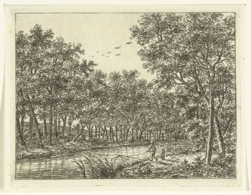 River landscape with fisherman and boy