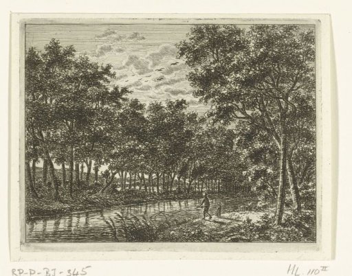River landscape with fisherman and boy