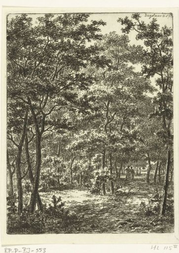 Forest view, a draftsman in the foreground