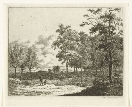 Landscape with a man and a boy by a river