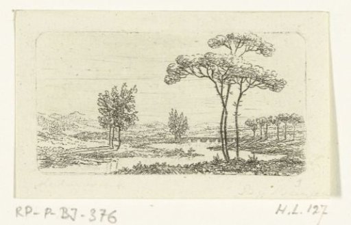 River landscape with stone bridge