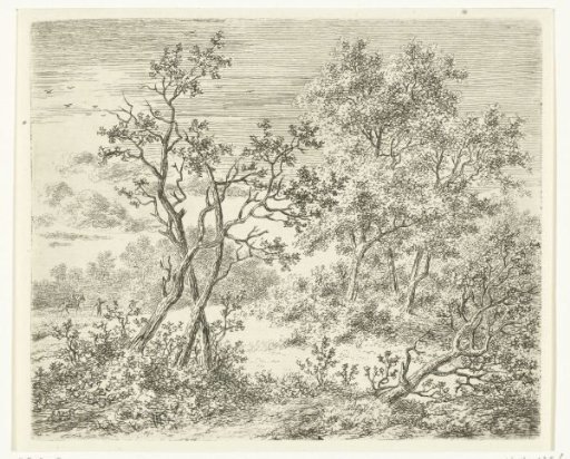 Wooded landscape with a rider and a pedestrian