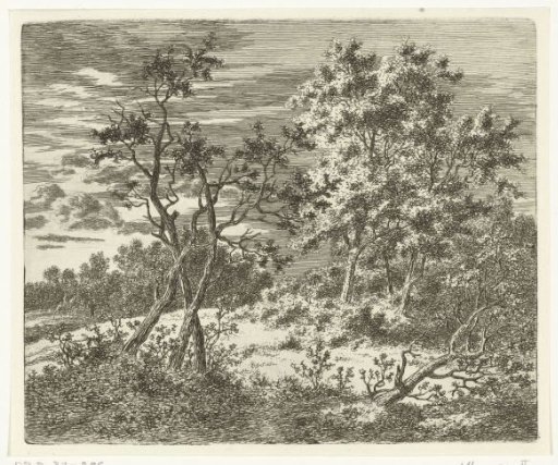 Wooded landscape with rider and pedestrian
