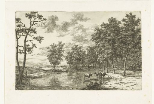 Landscape with three cows in a pool