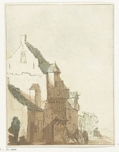 House with Wheelbarrow in Front of the Door