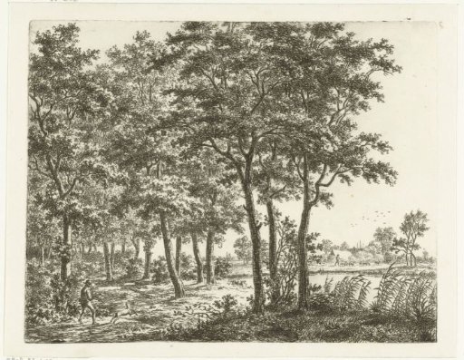 Landscape with a dog and a man carrying a bundle of brushwood
