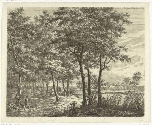 Landscape with a dog and a man carrying a bundle of brushwood