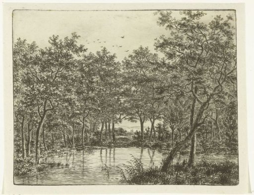 Landscape with a pond, on the left sits a fisherman with a pointed hat