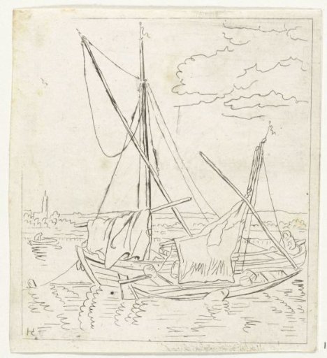 Two sailing ships in a river