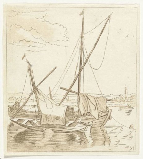 Two sailing ships in a river