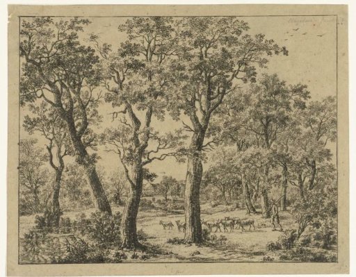 Landscape with shepherd and sheep by a stream